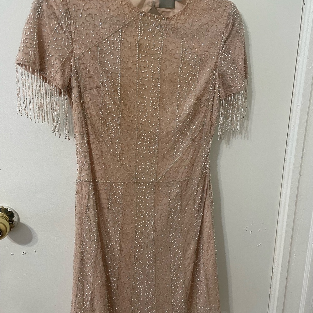 ASOS Beaded Fringe Mini Dress in Tan